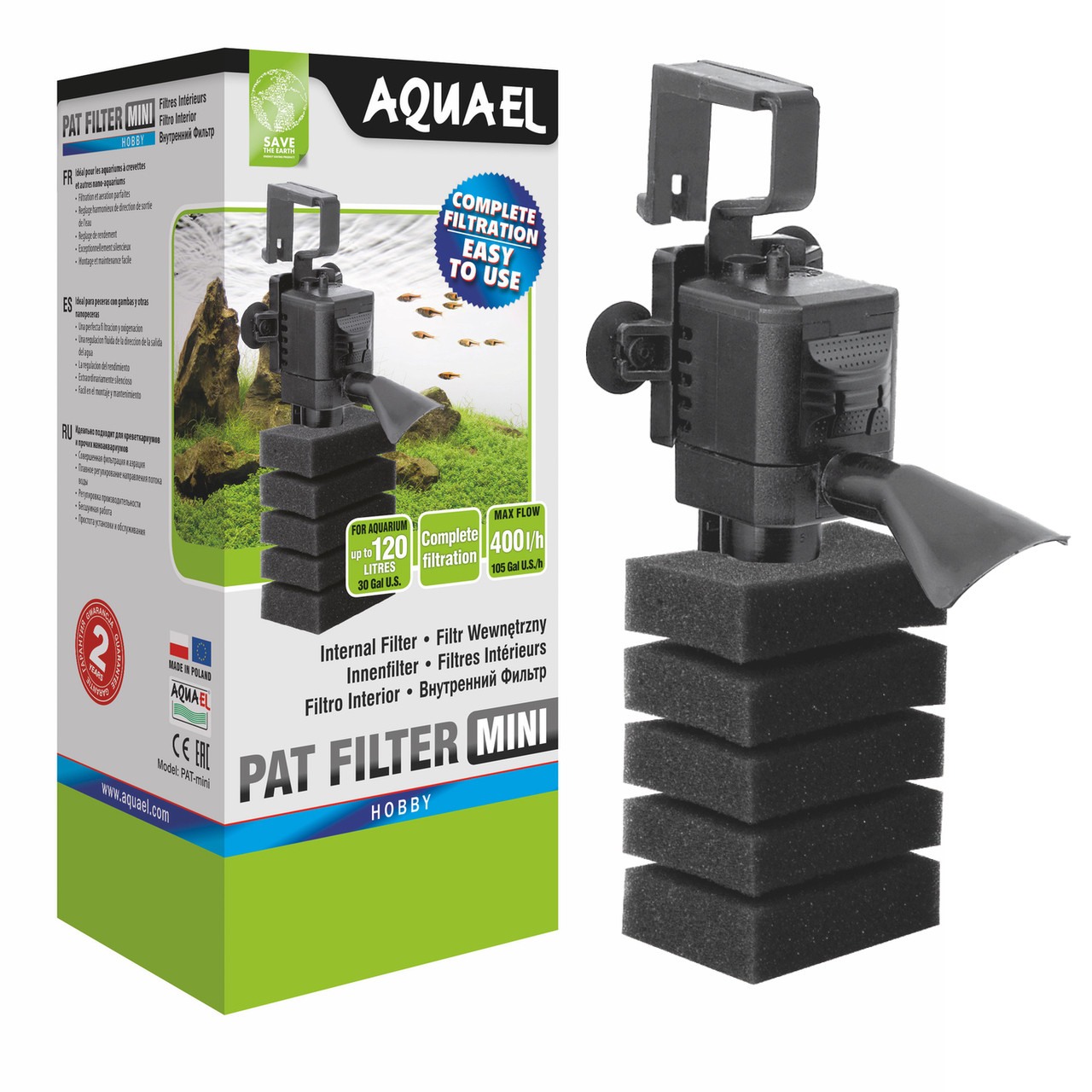 Aquael Pat Mini Sponge Filter with Power & Flow Control (5 to 30 Gal)